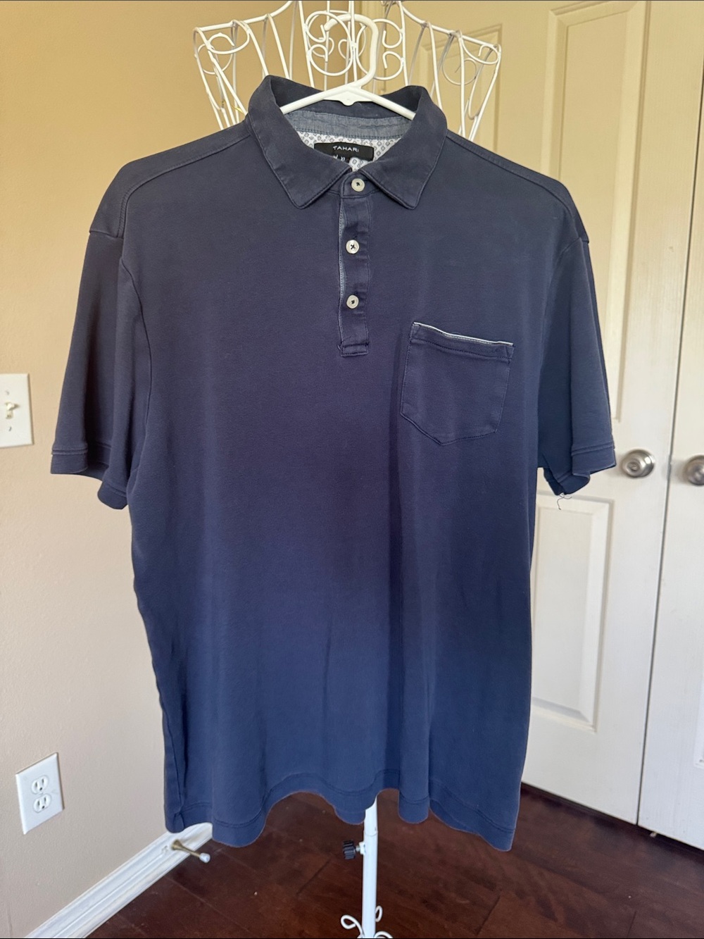 Tahari Men's Navy Short-Sleeve Polo with Chest Pocket